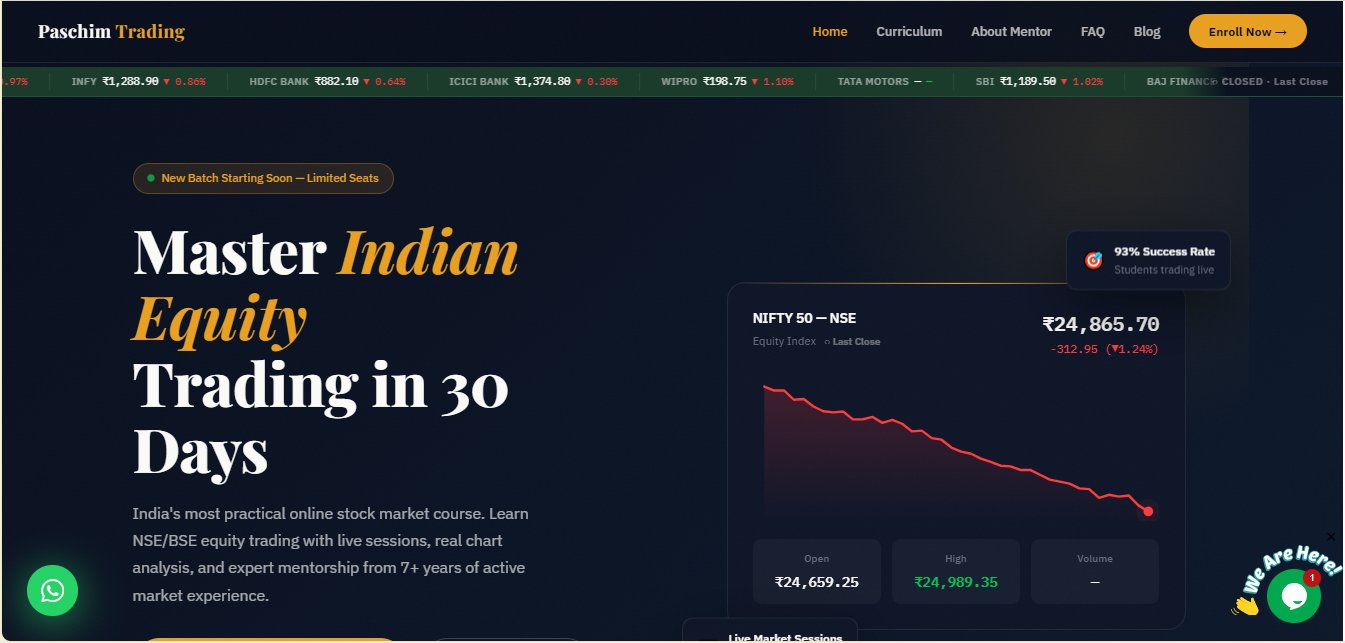 Paschim Trading Institute — EdTech / Finance website by AGS Web Solutions Bangalore